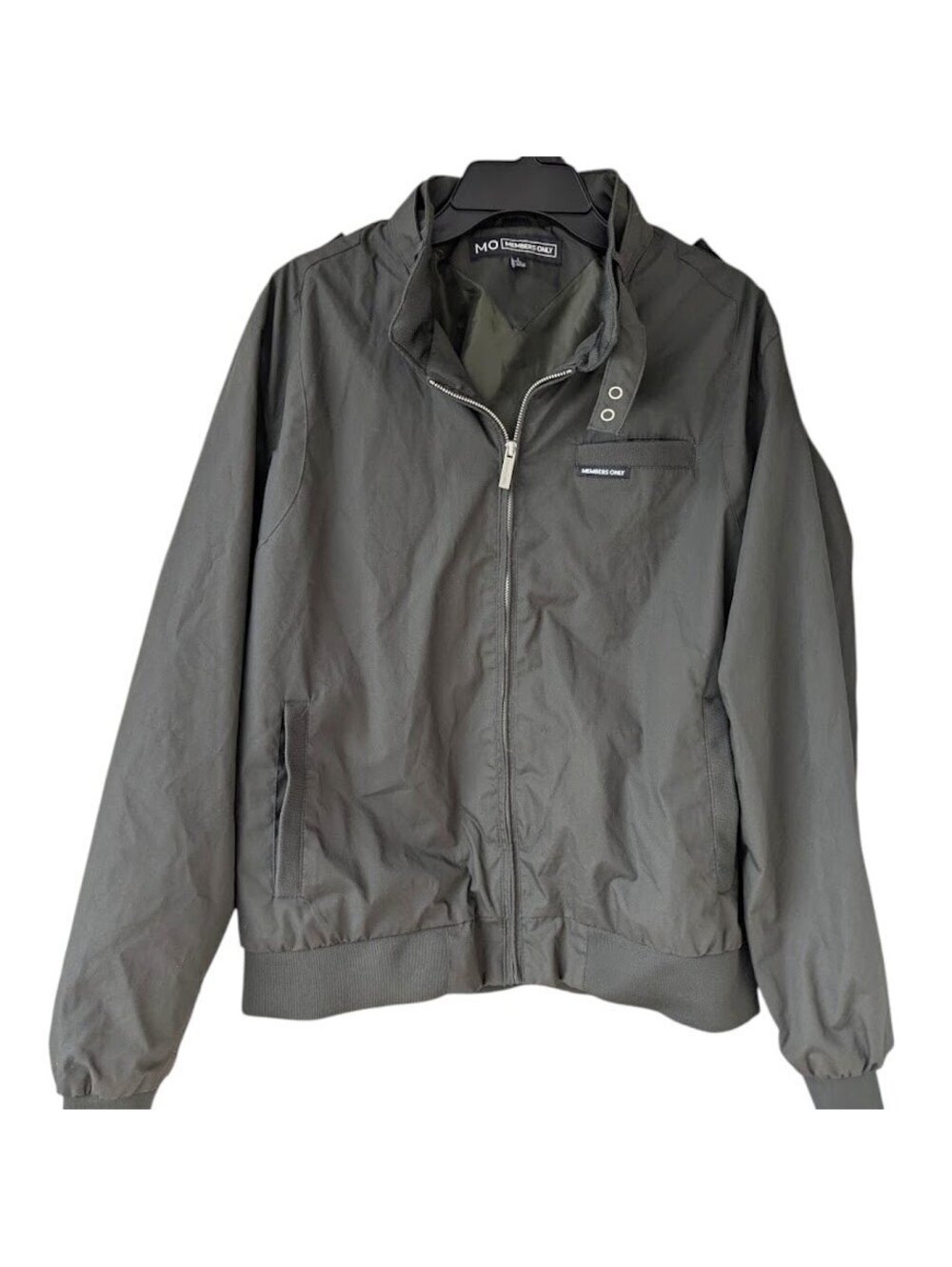 Members Only Bomber Jacket Men L Olive Green Lightweight Retro Jacket Boxy 24x26